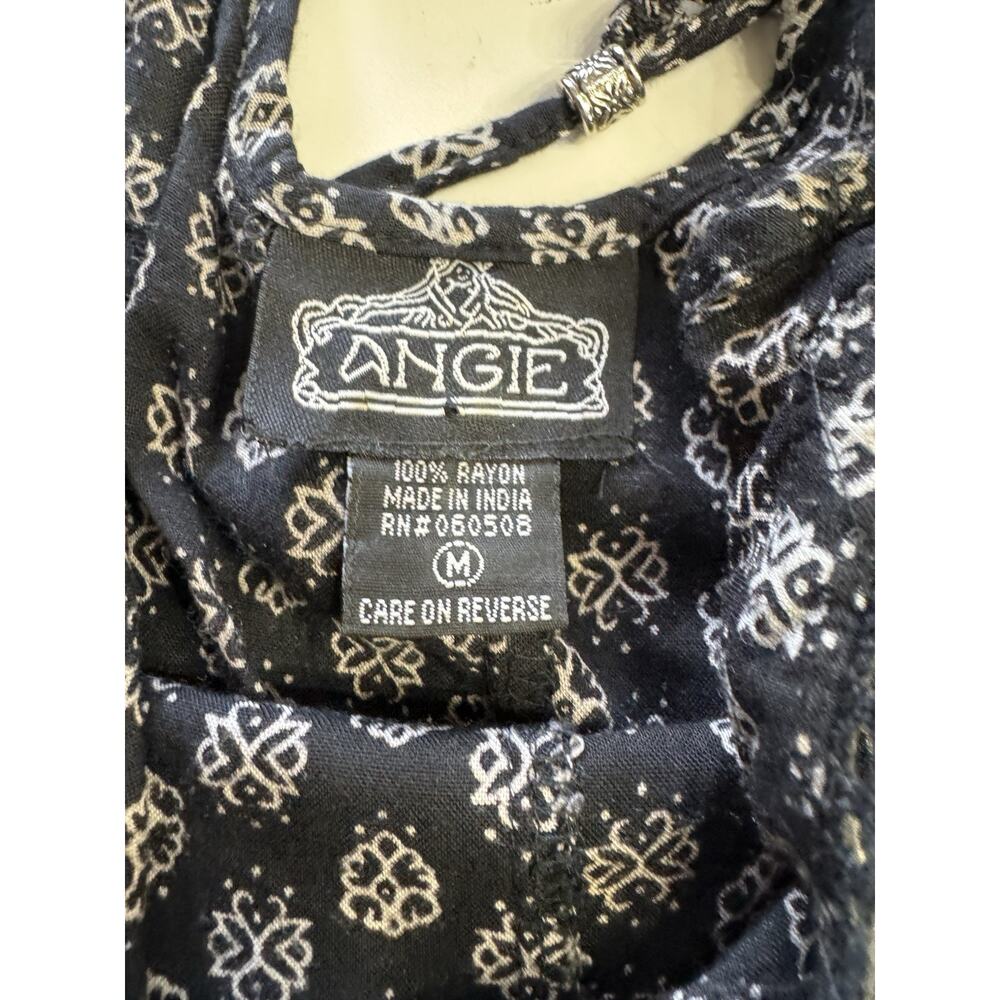 Angie Womens Medium Spaghetti Strap Romper Sleeveless Boho Black White Floral - Picture 3 of 6